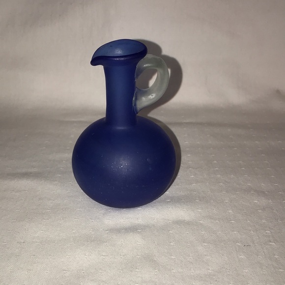 Vintage Small Frosted Cobalt Blue Pitcher with Frosted Handle - Picture 3 of 9